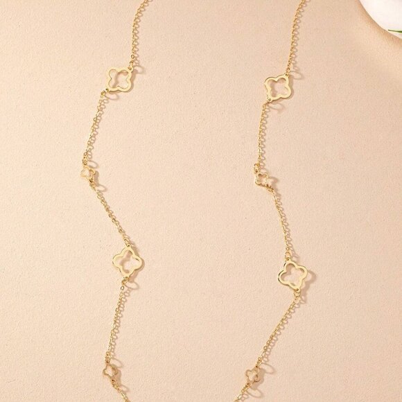 Four Leaf Clover Gold Long  Necklace - Picture 4 of 6
